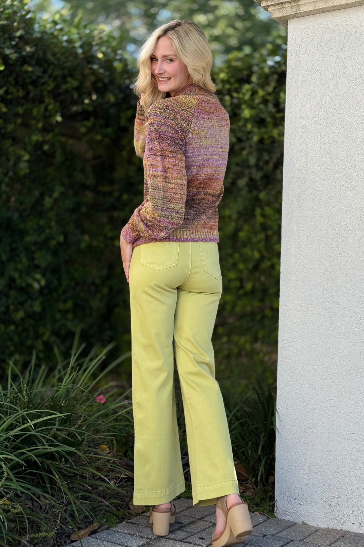 Back view of Tribal Comfort Stretch Wide Leg Pants in Leek