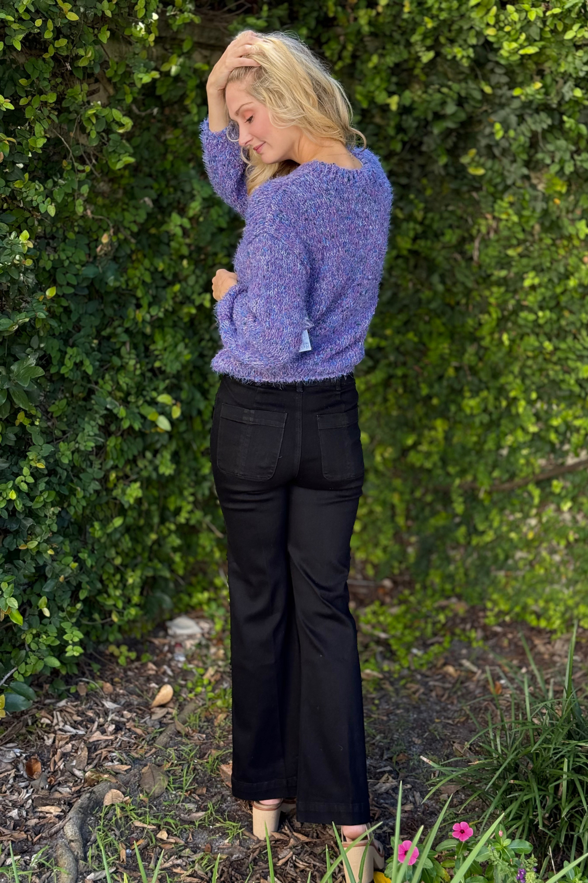 Back view of Tribal Brooke Palazzo Trousers in Just Black