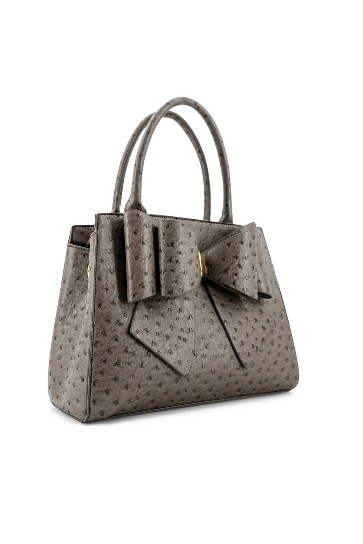 grey embossed bow handbag front view