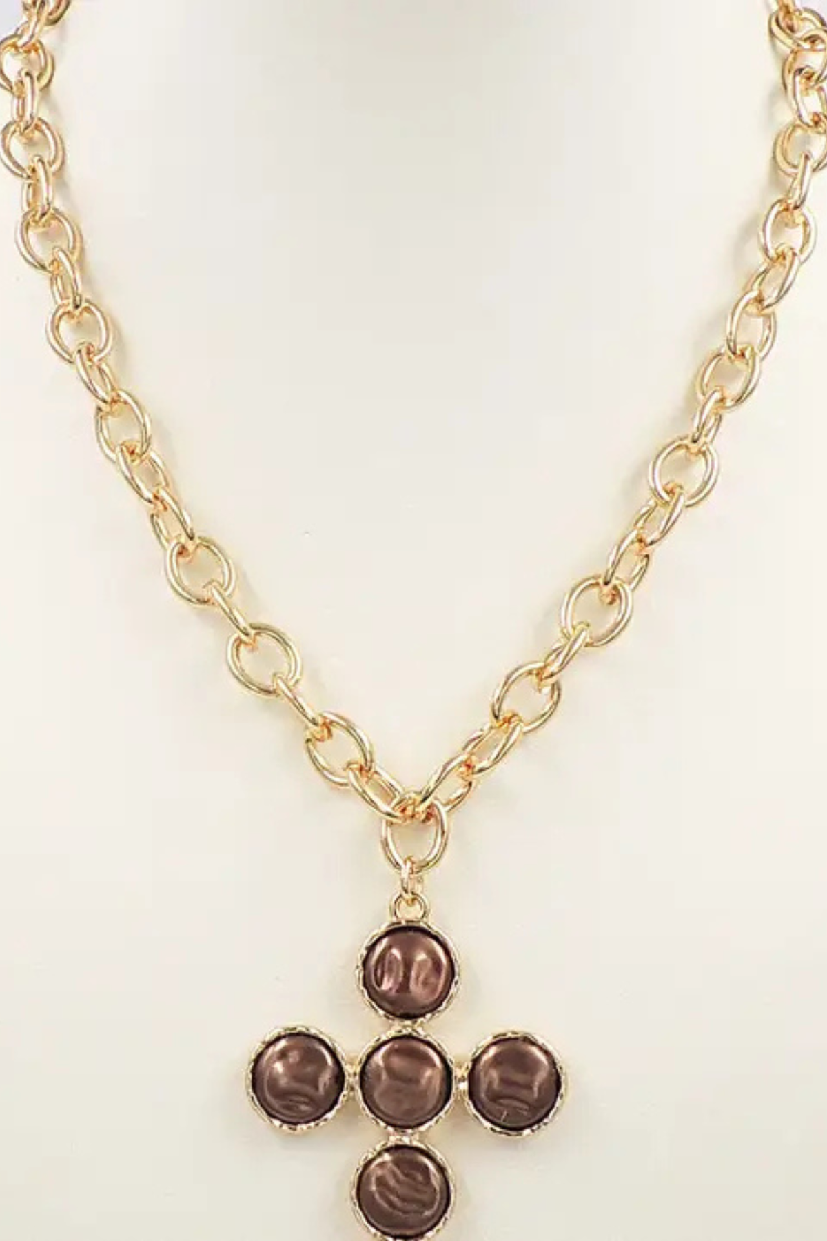Golden Pearl Cross Necklace
