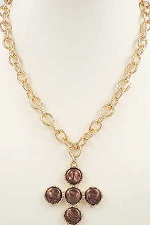 Golden Pearl Cross Necklace