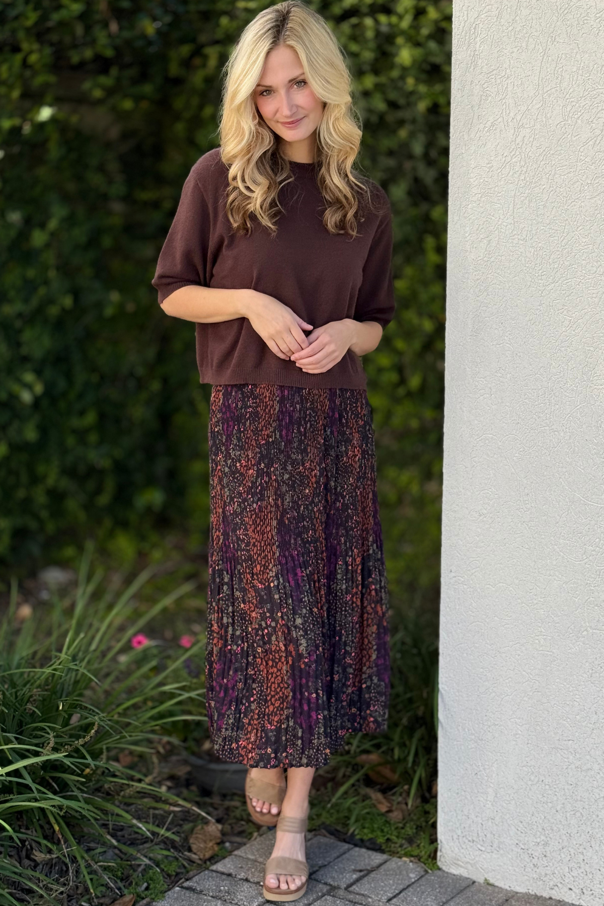 Close-up of printed crepe fabric and plissé texture