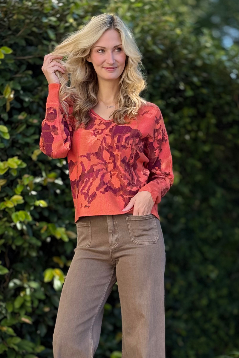 Back view of Tribal Wear-Two-Ways Soft Viscose Printed Sweater showing reversible neckline