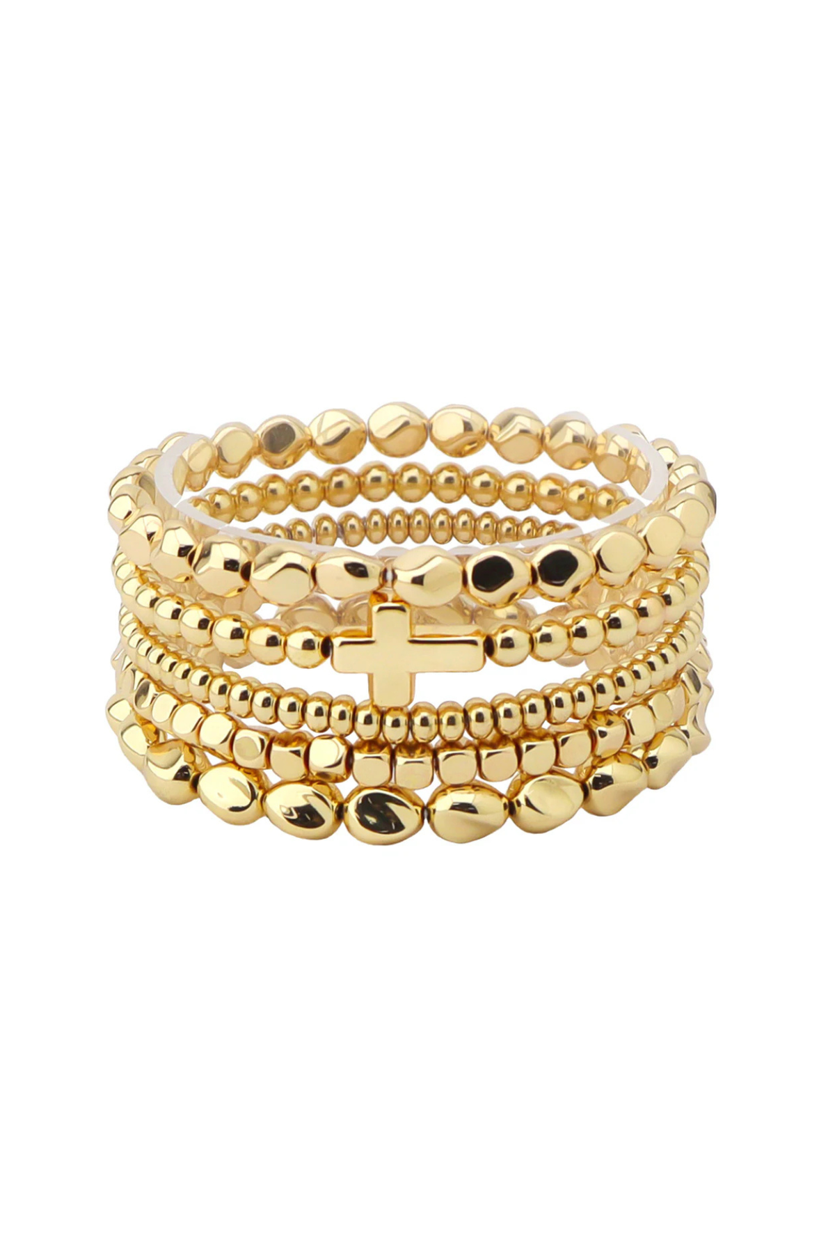 The Golden Side Cross Nugget Bracelet Set