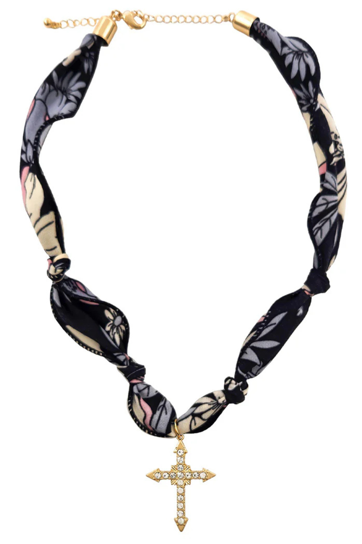The Floral Grace Crystal Cross Scarf Necklace