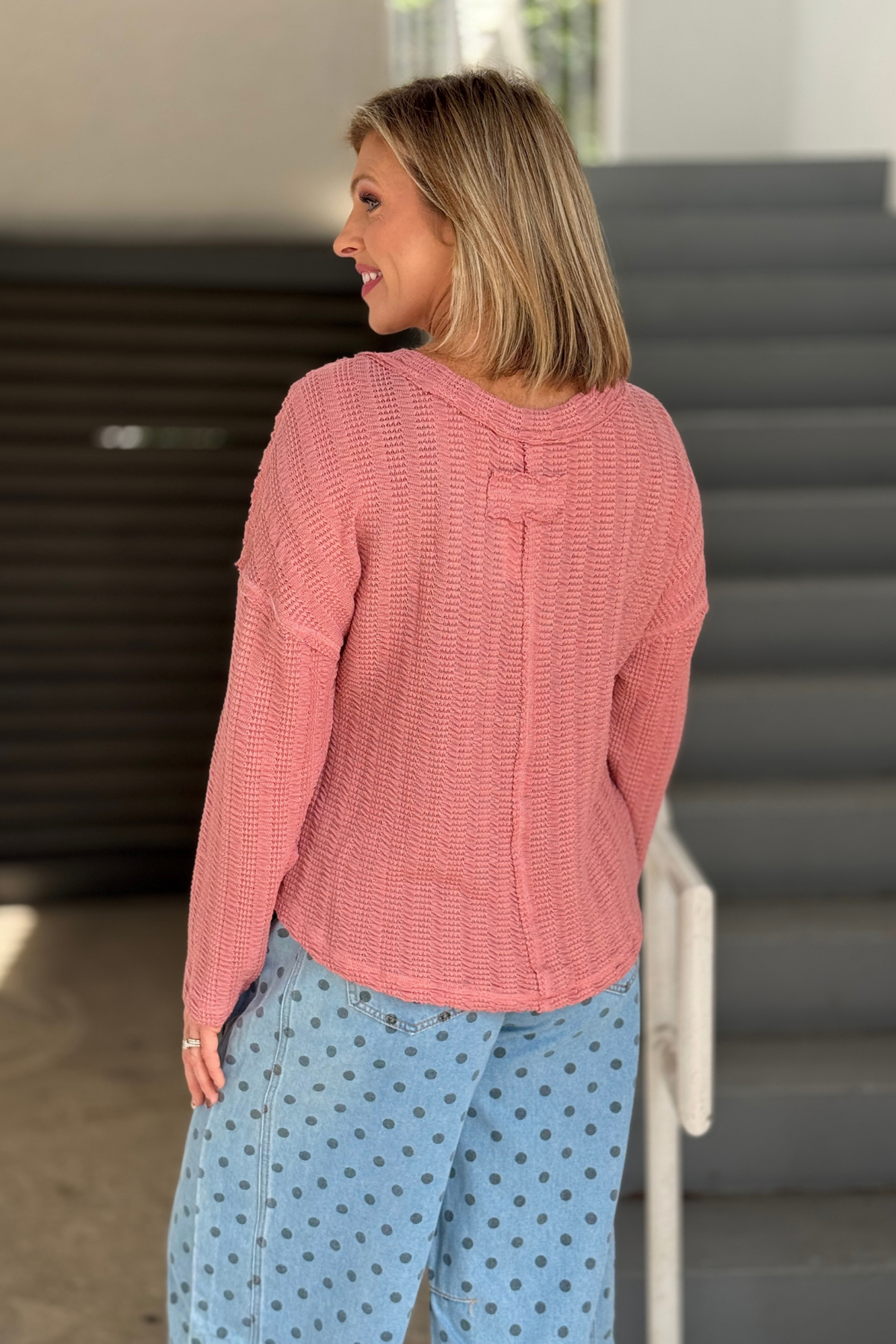 Mauve relaxed fit open weave sweater