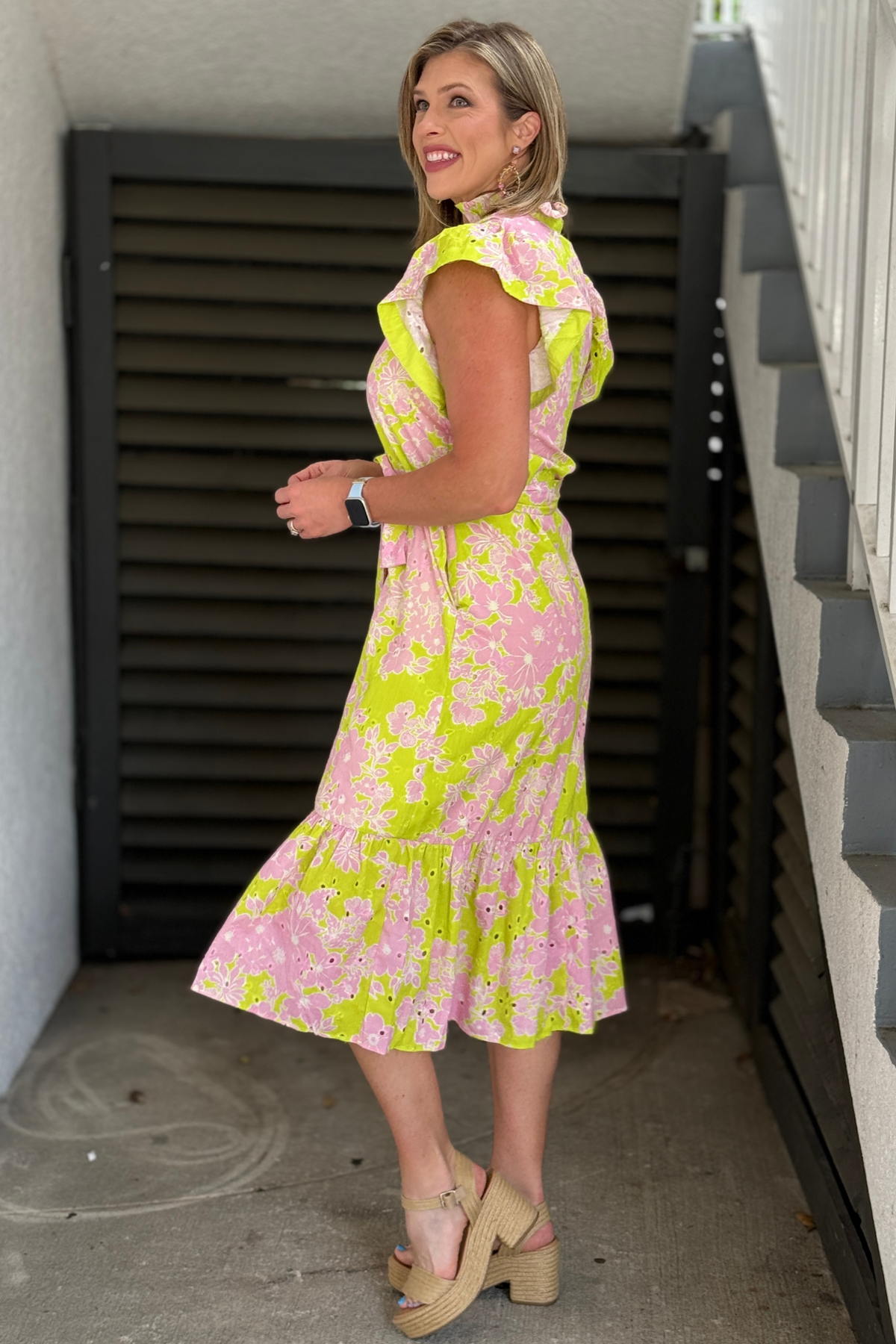 Green and Pink Floral Midi Dress with Flutter Sleeves | The Pink Nickel Women's Clothing Boutique | The Pink Nickel Green and Pink Floral Midi Dress with Flutter Sleeves | The Pink Nickel Women's Clothing Boutique | The Pink Nickel