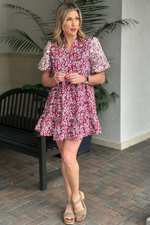 Pure Sweetness Embroidered Puff Sleeve Printed Dress