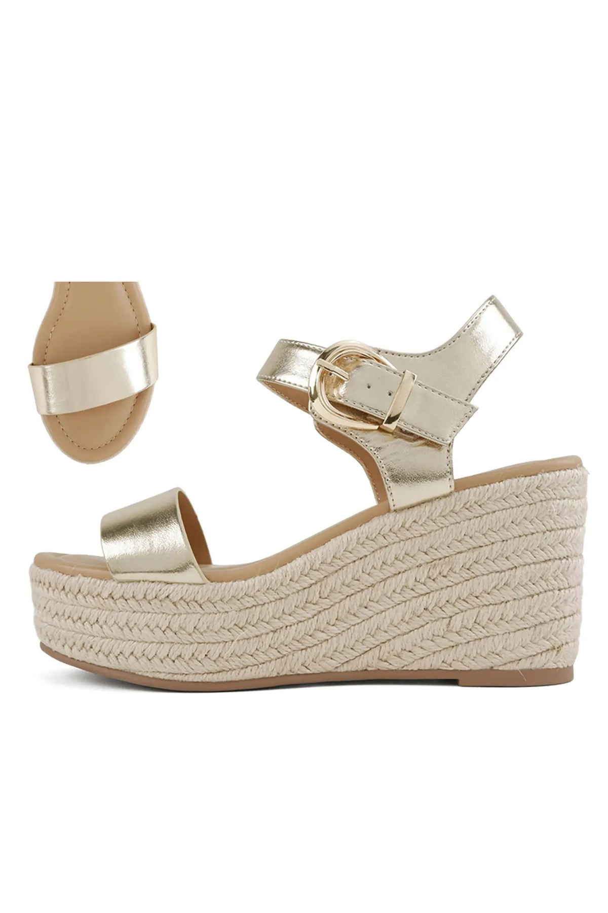 Gold metallic espadrille platform wedge sandals for women