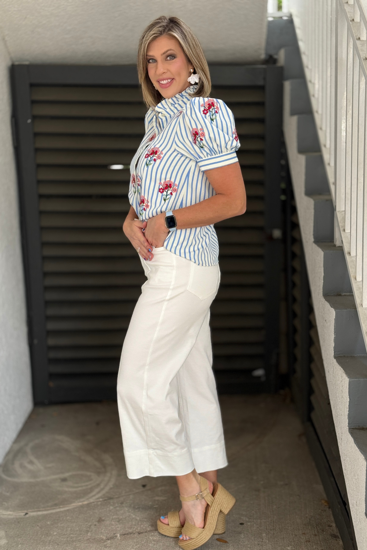 back view white wide leg boutique pants