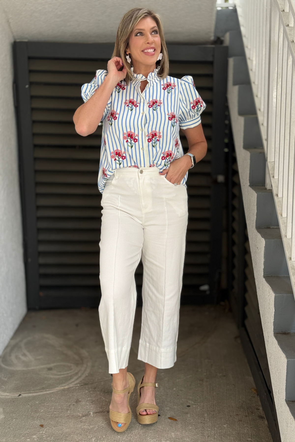 white wide leg pants front view high rise