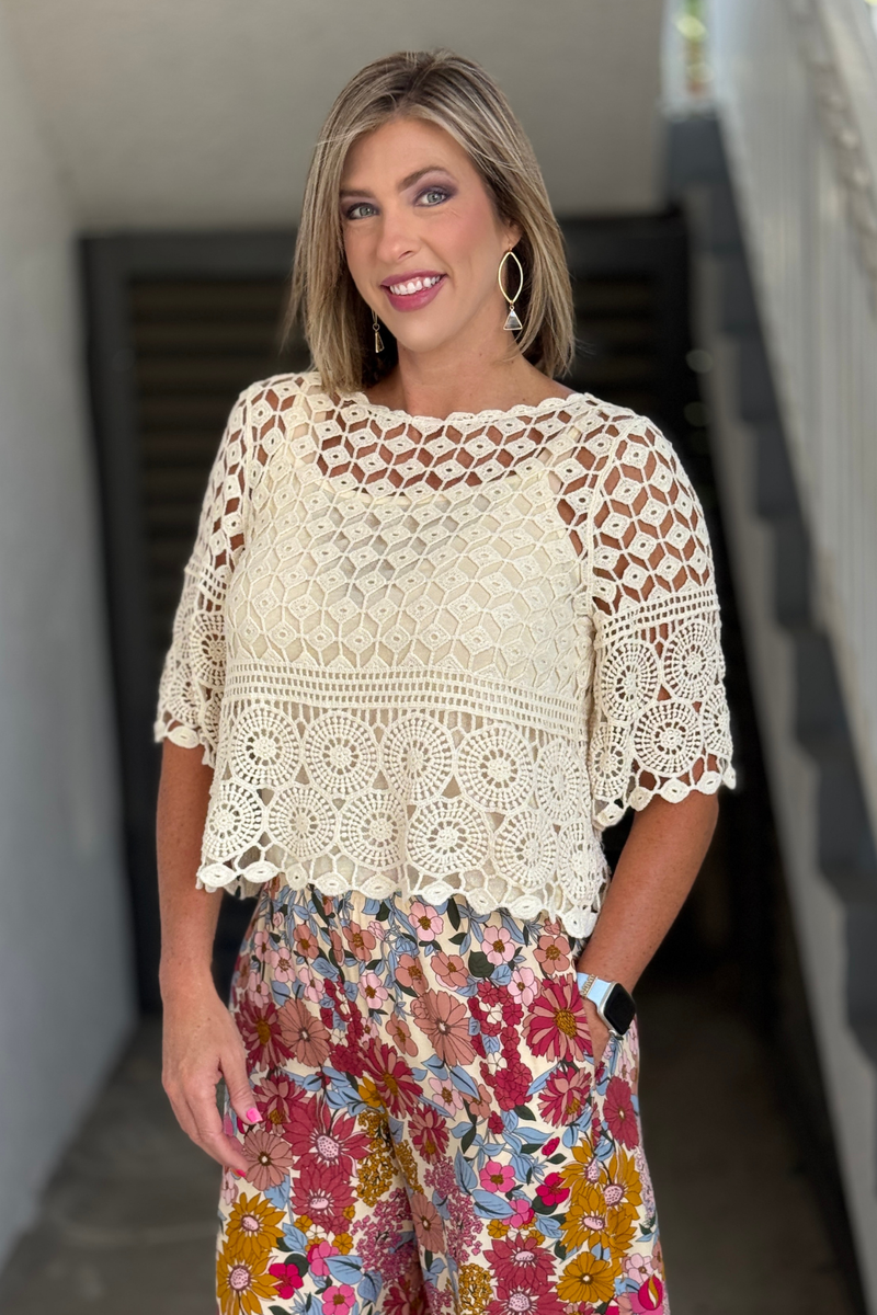 Natural crochet top with cami underneath