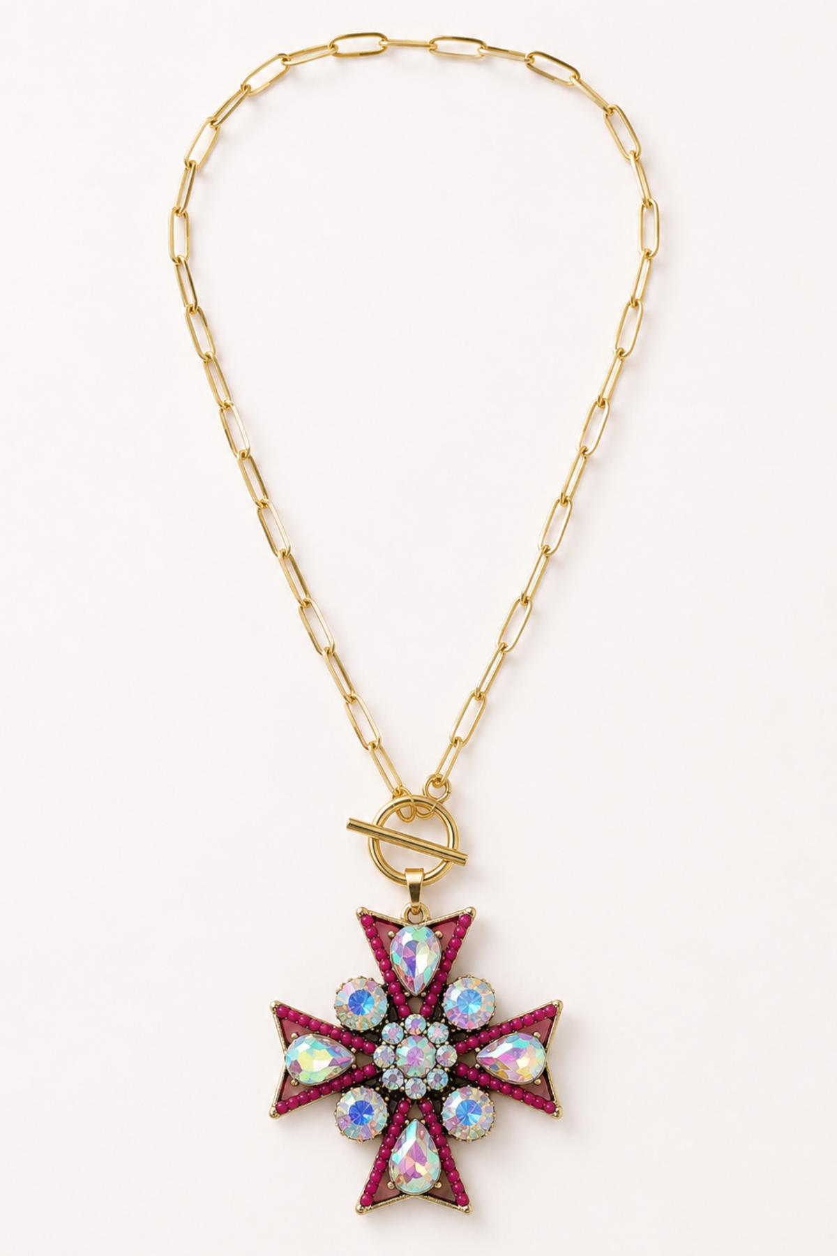 Aurora Borealis cross pendant necklace