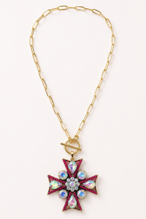 Aurora Borealis cross pendant necklace