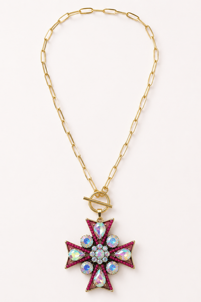 The Aurora Cross Toggle Necklace | Crystal Cross Statement