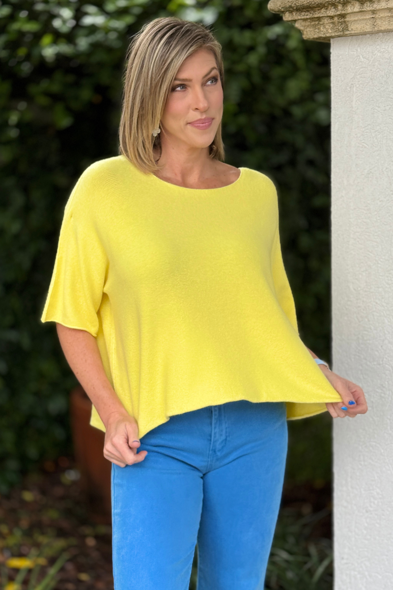 Made in Italy relaxed fit yellow sweater with rolled hem detail