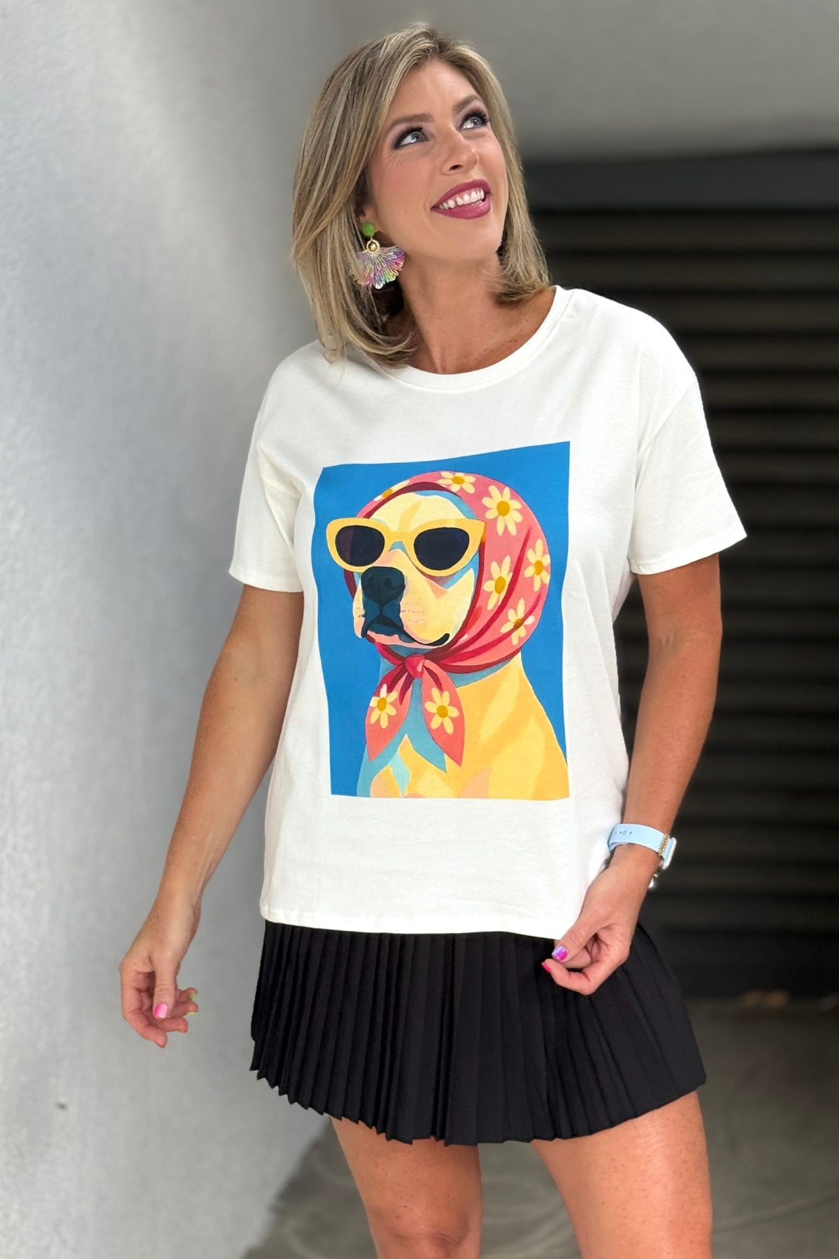 Made in Italy dog graphic tee with colorful artwork