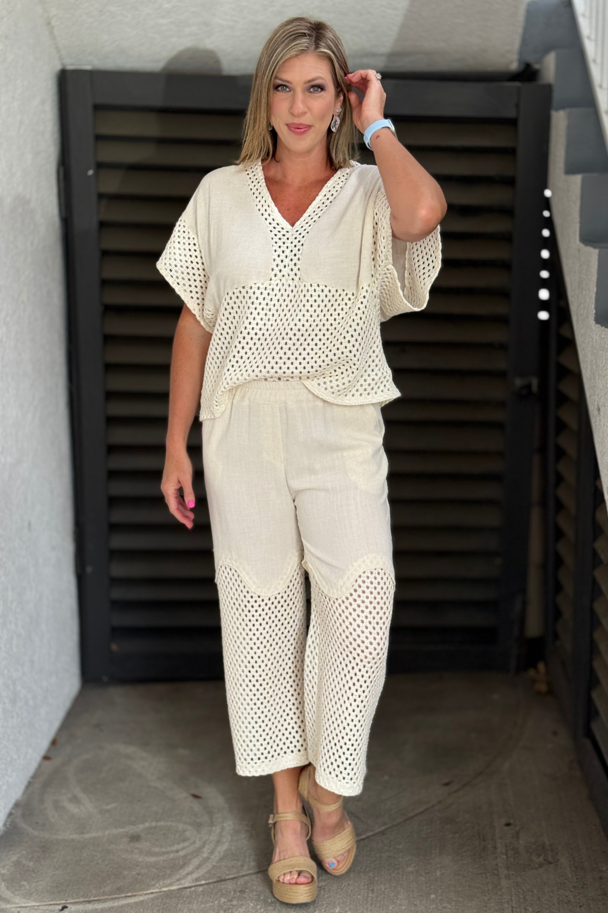 Boutique linen cotton lounge set styled with wedges