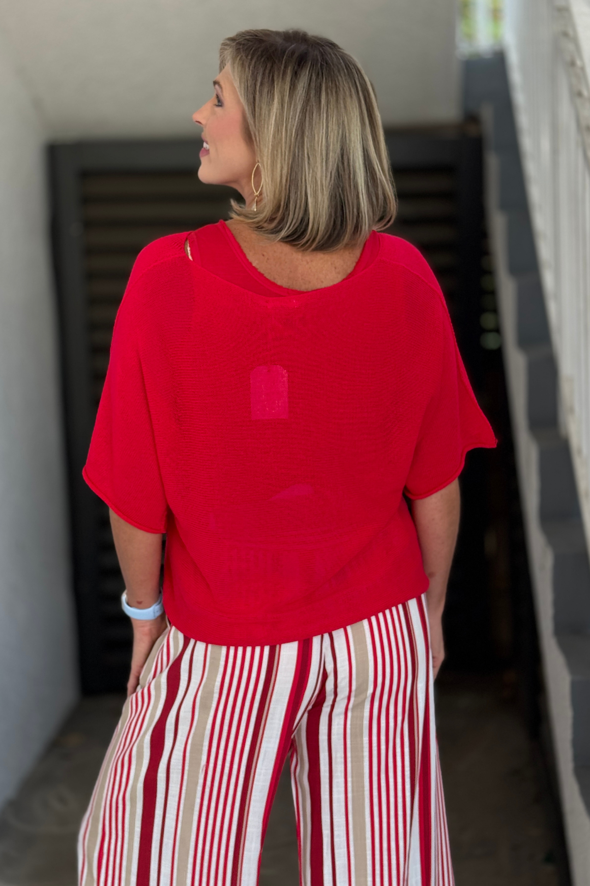 Lightweight red layering top for women