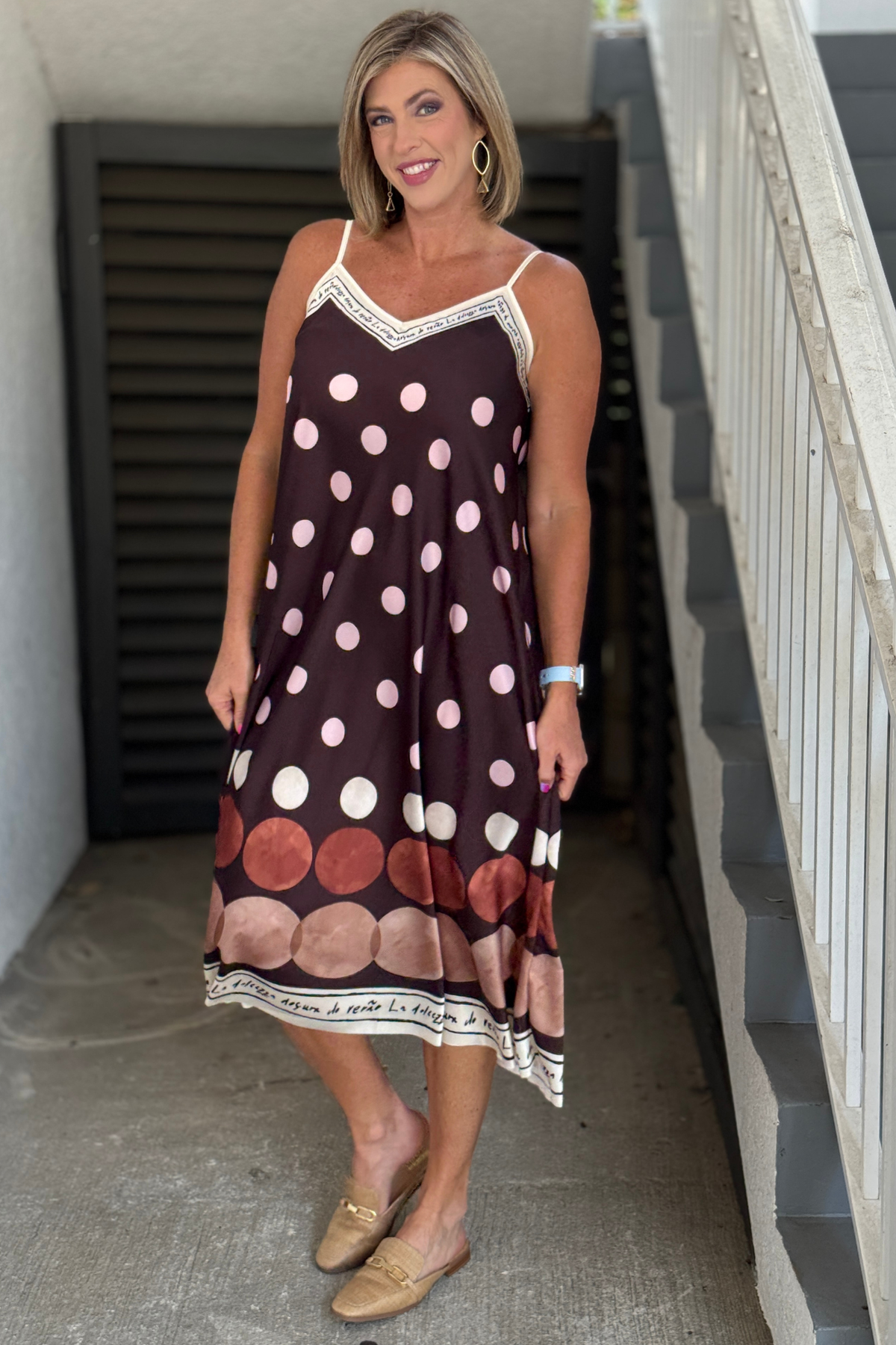 Spaghetti strap border print dress
