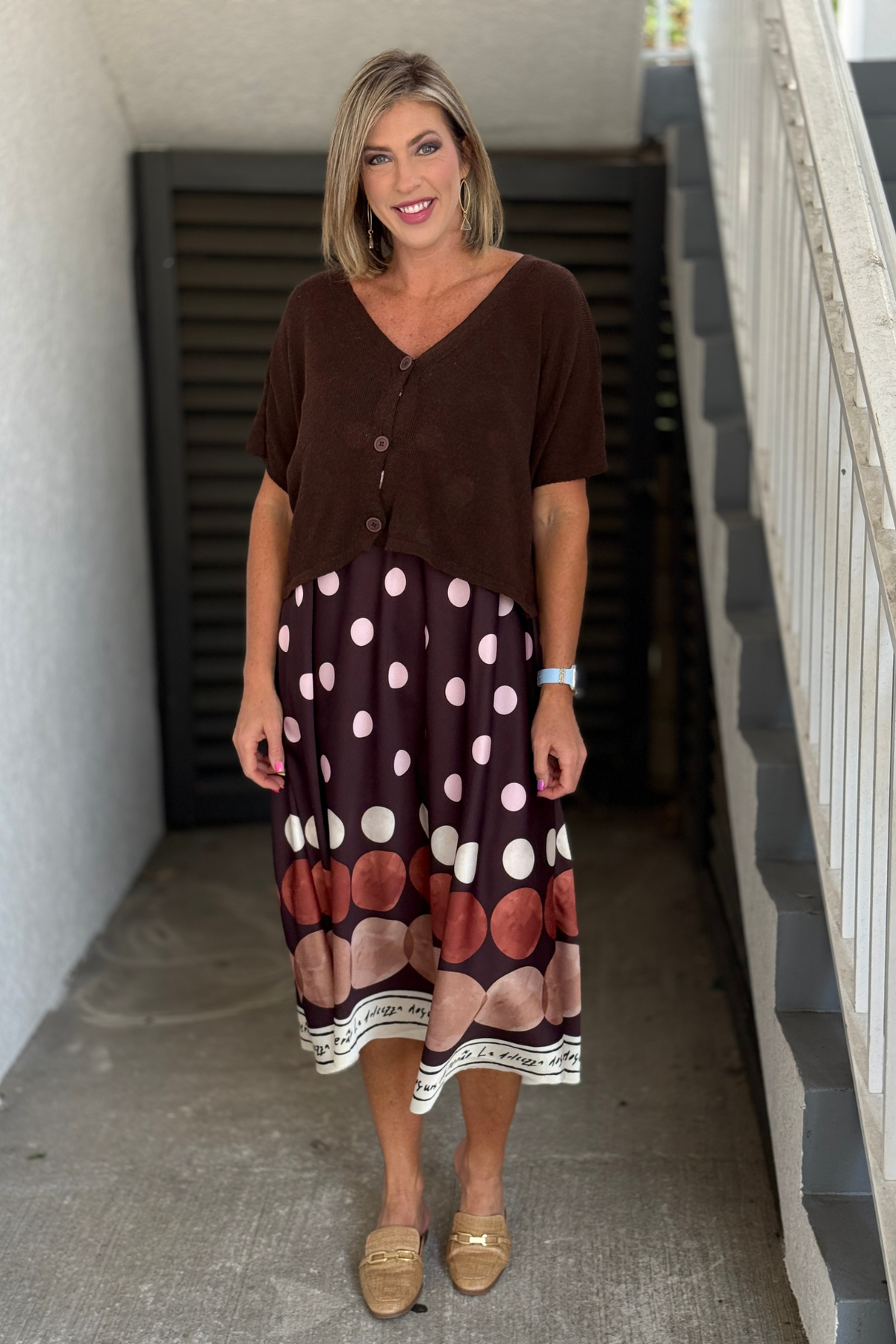 Short sleeve brown layering cardigan