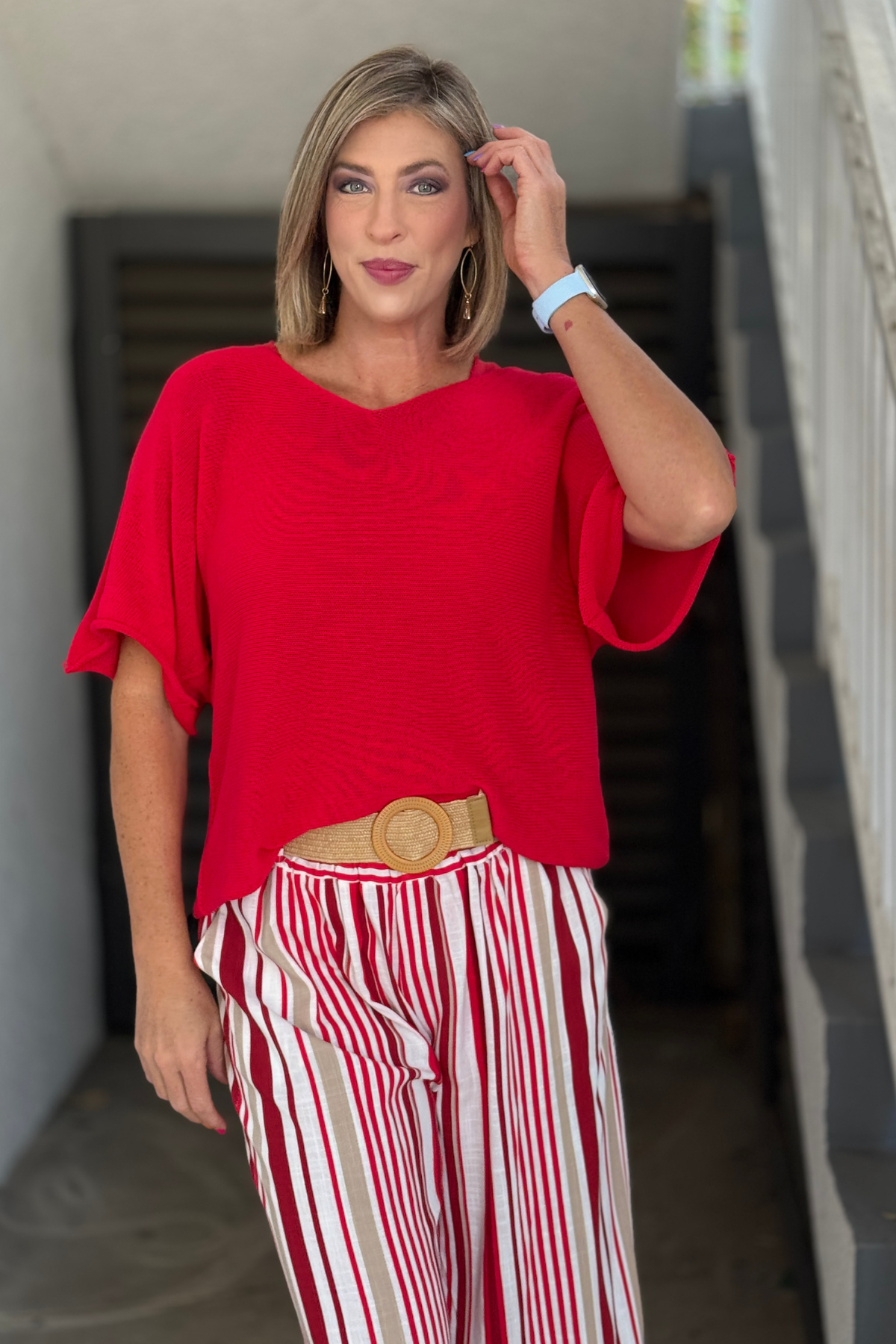 Made in Italy red V-neck knit top