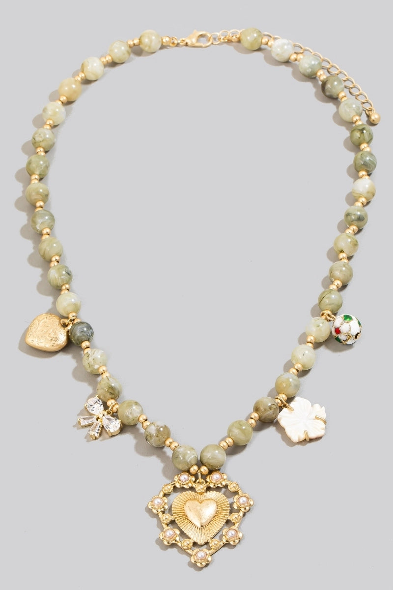 Intricate Heart Pendant Beaded Necklace