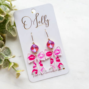 Pink Kiss Bow Dangle Earrings