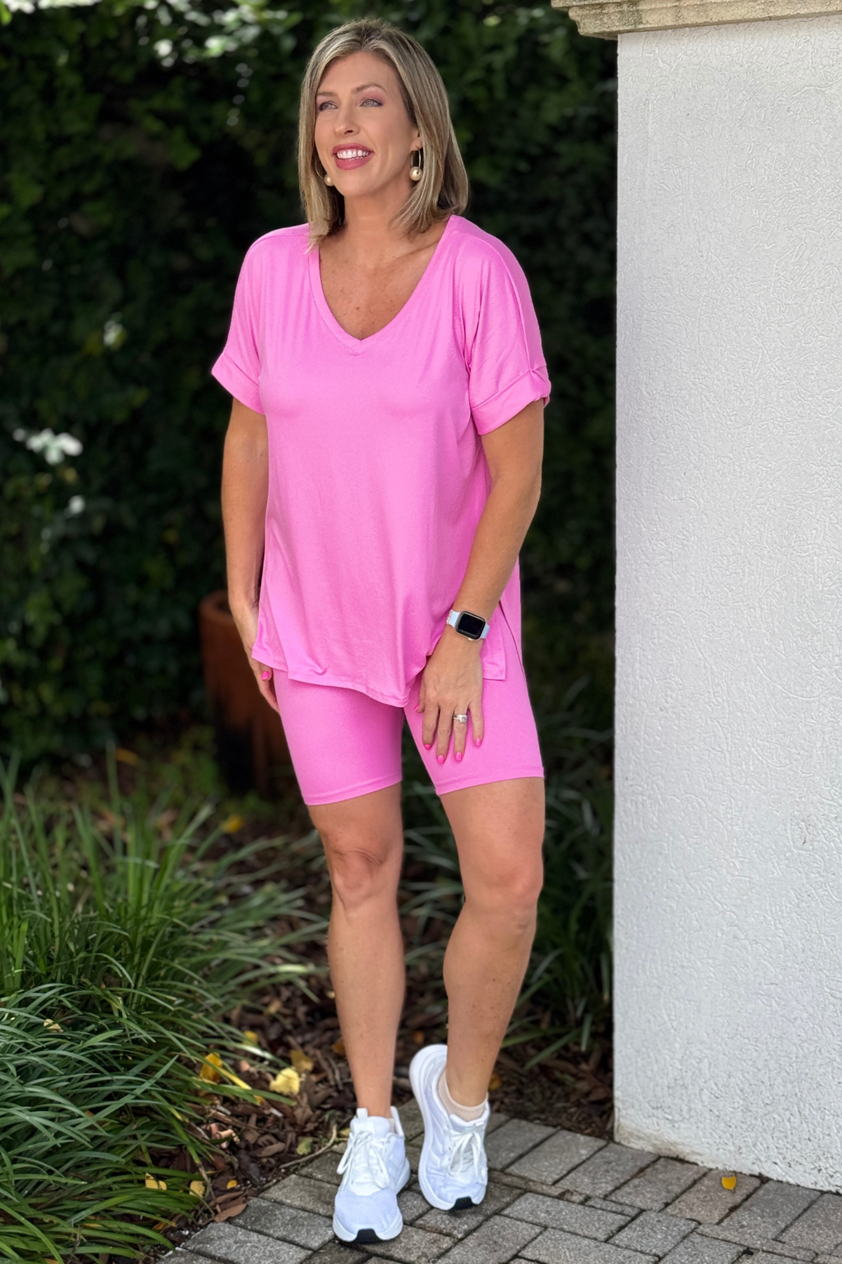 Candy pink butter soft biker short matching set