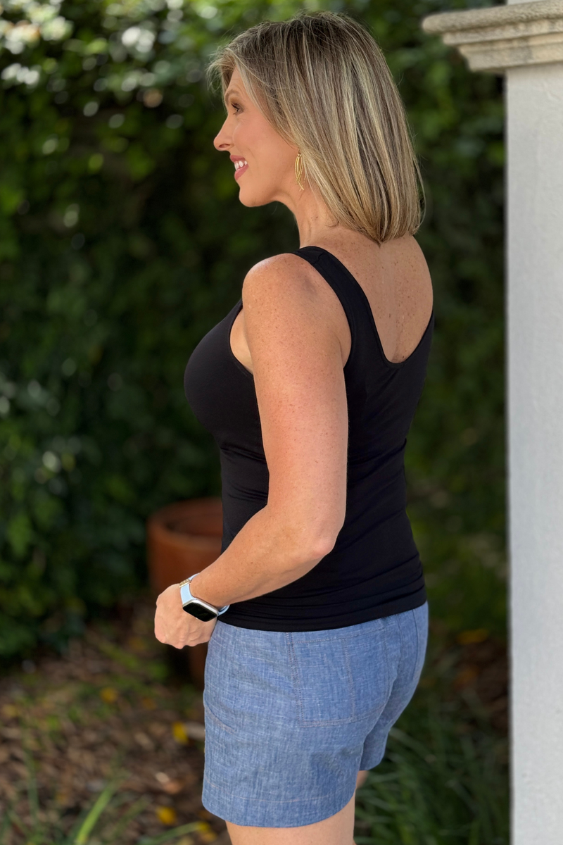 fitted black layering tank top for women