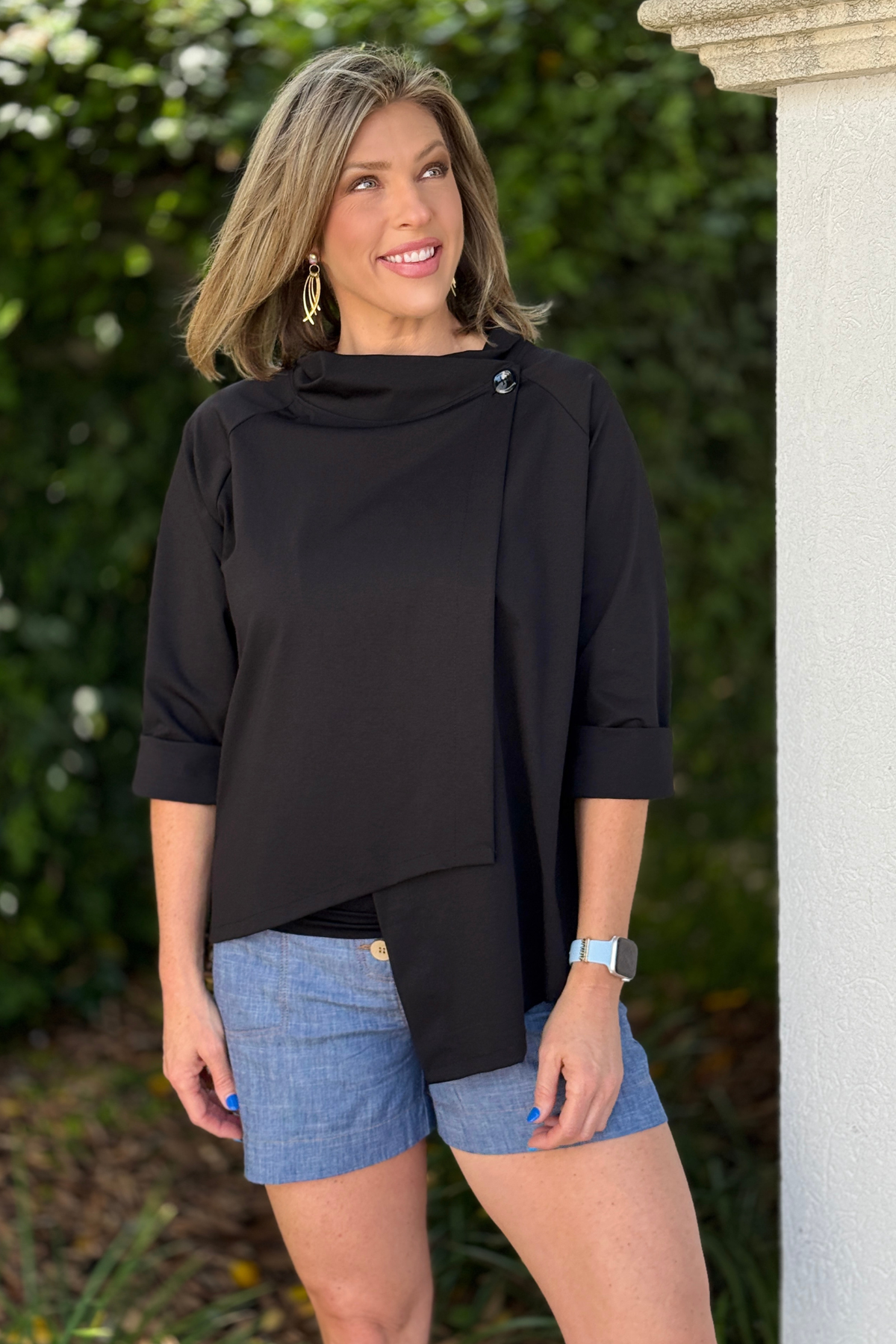 lightweight black fashion top styled with casual outfit
