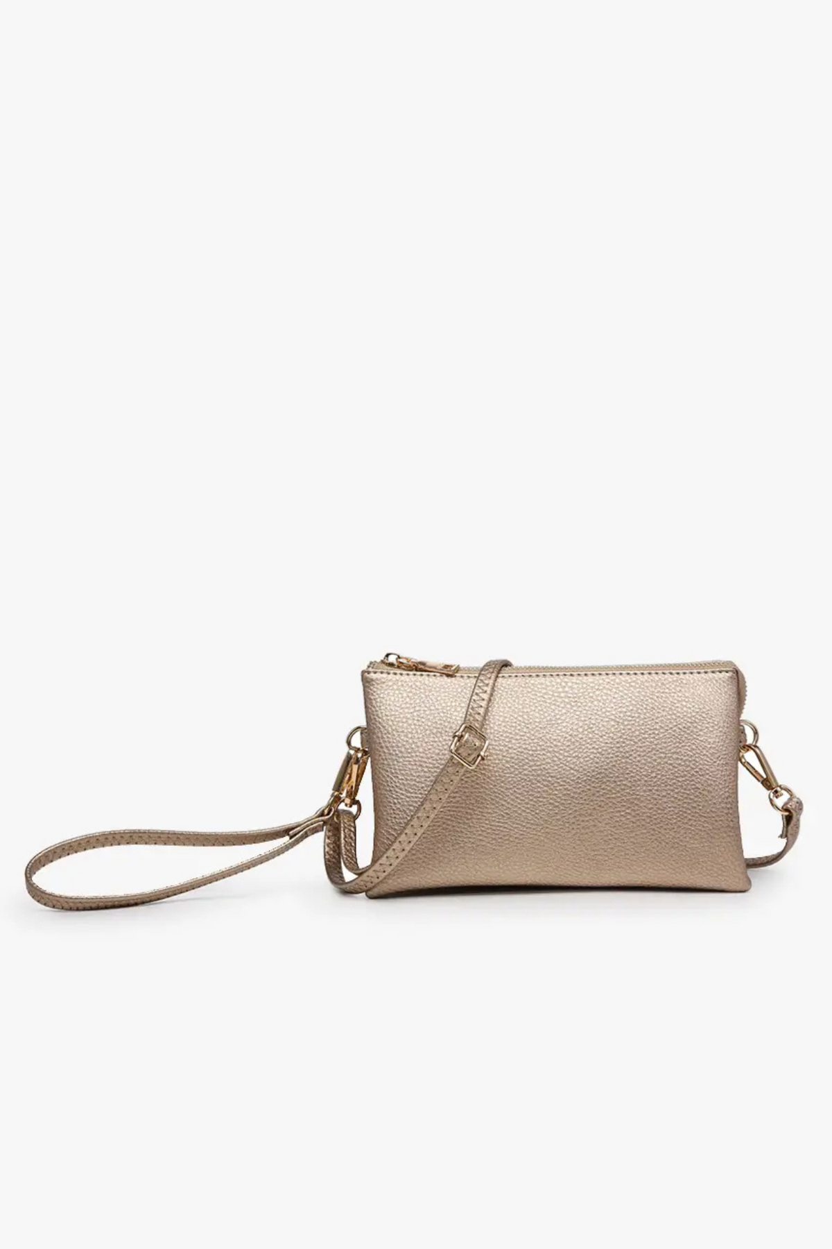 Riley Monogrammable 3-Compartment Crossbody & Wristlet- Champagne