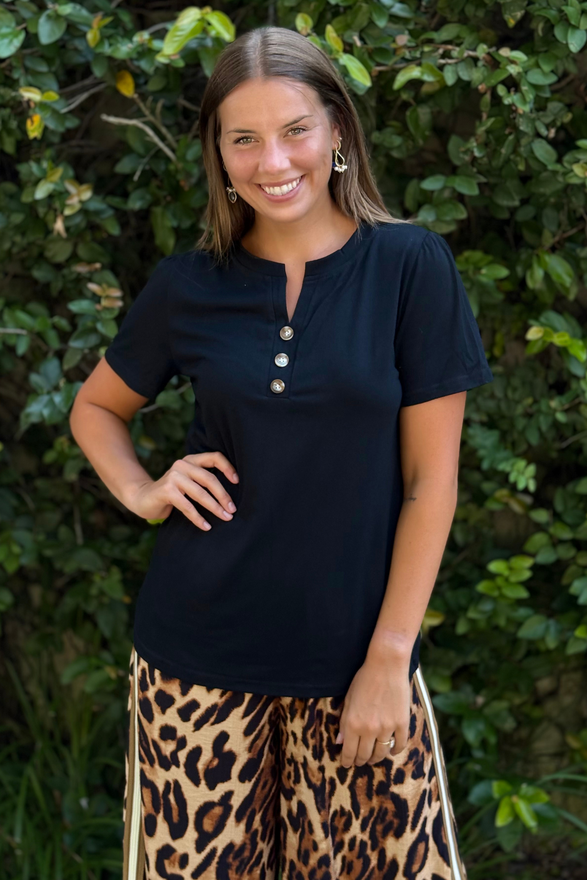 Breezy Days Button Top in Black