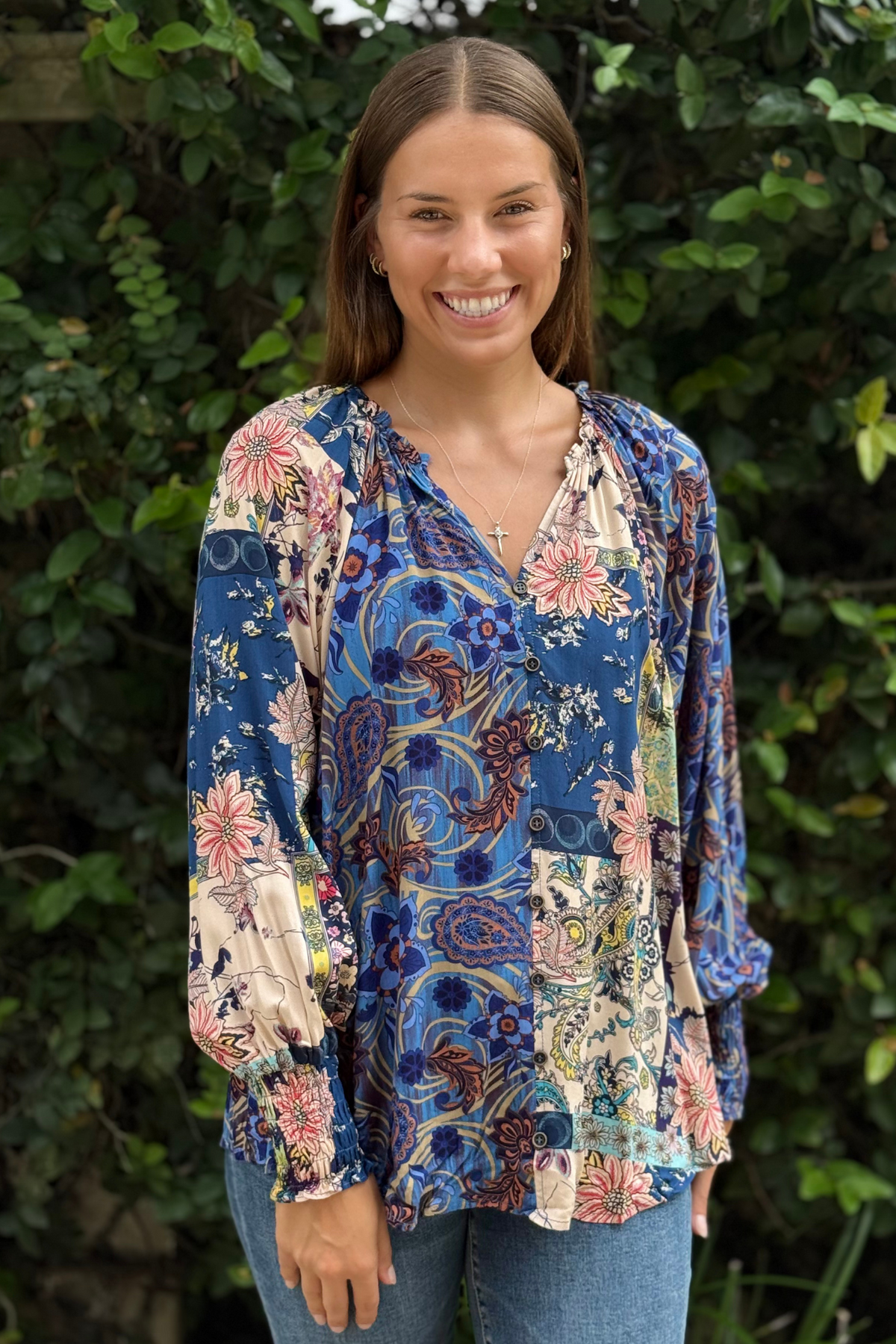 The Ferncliff Mixed Print Blouse in Midnight