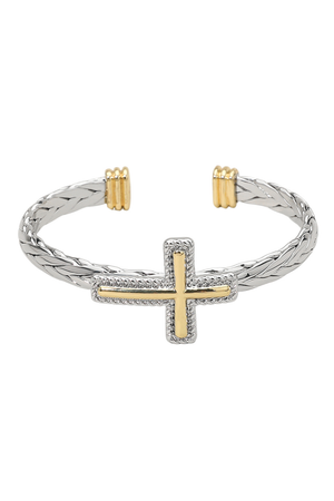 Faith & Grace Two-Tone Cross Cuff Bracelet