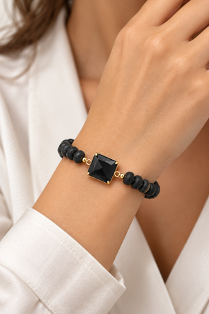 Faceted Square Stone Beaded Stretch Bracelet