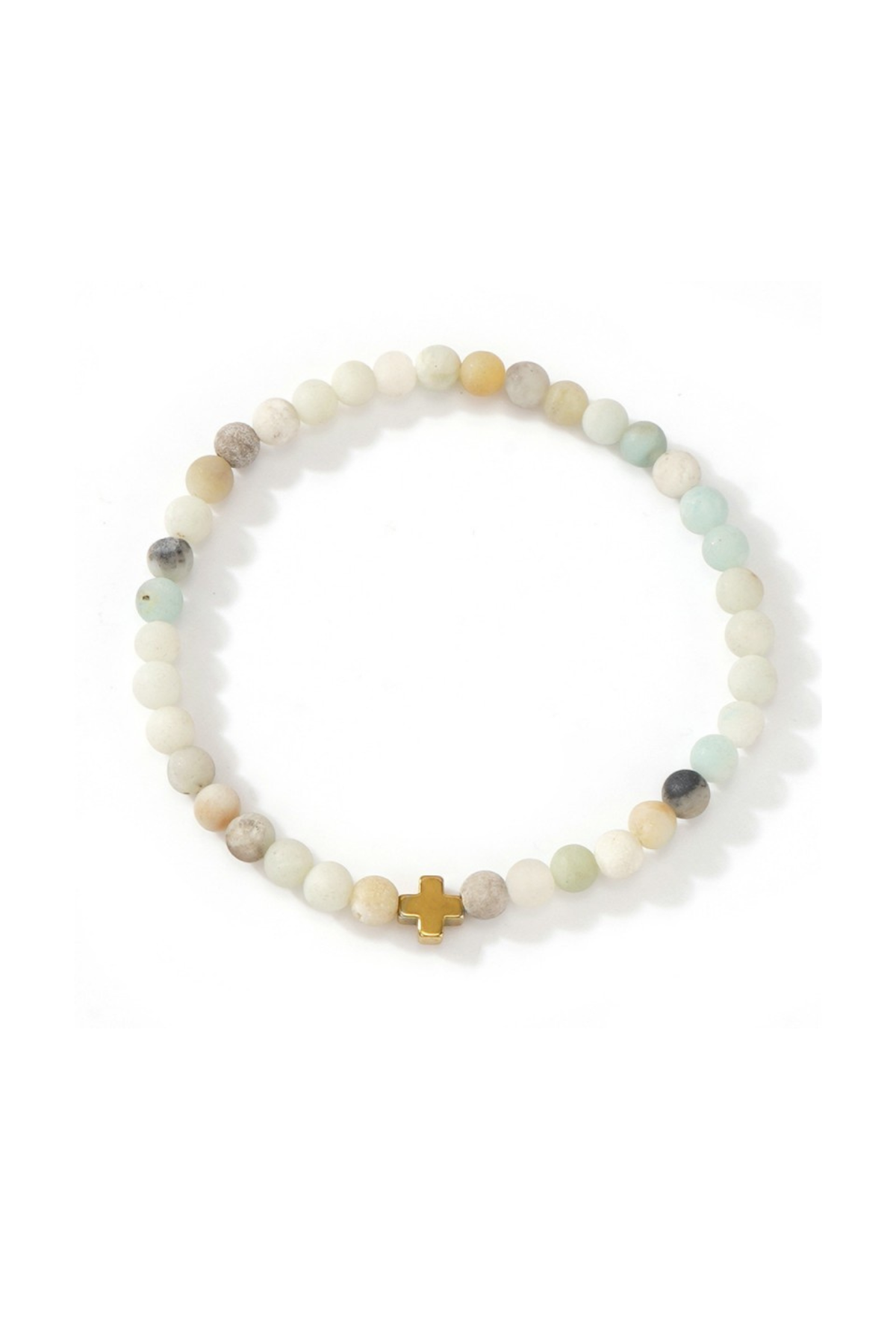 natural stone cross stretch bracelet on white background