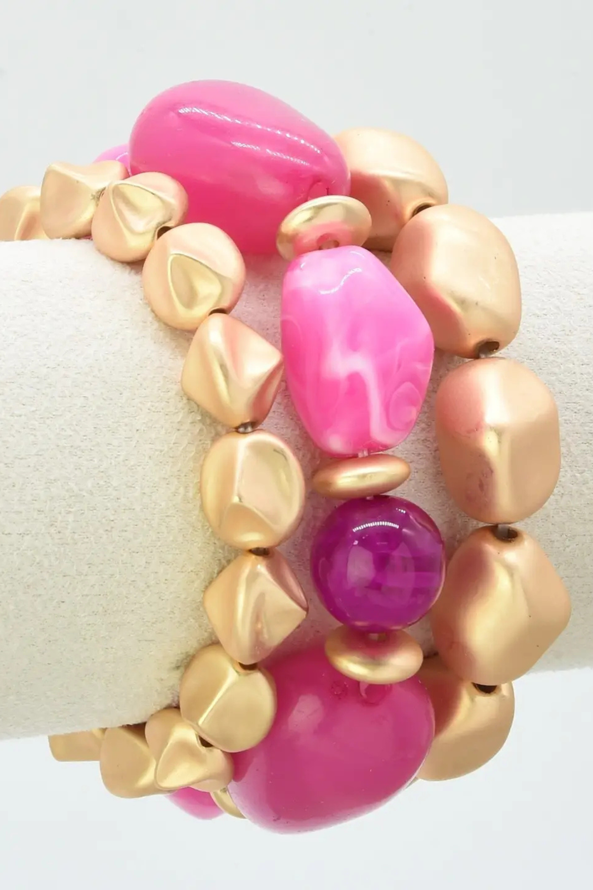 Pink and gold layered stretch bracelet stack for women