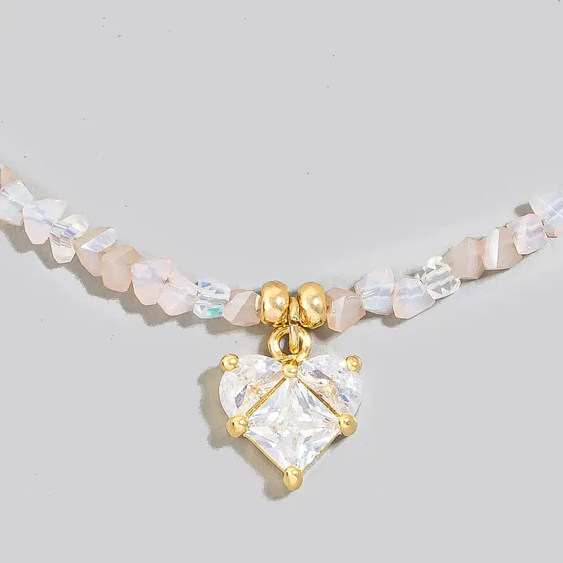 ●VVV● Glass Heart Mix Bead Necklace 24SSNK097MXF ○VVV○ Glass Heart Mix Bead Necklace 24SSNK097MXF Vtg
