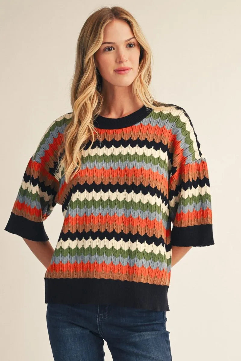 Gather Together Black Multi 3/4 Sleeve Sweater