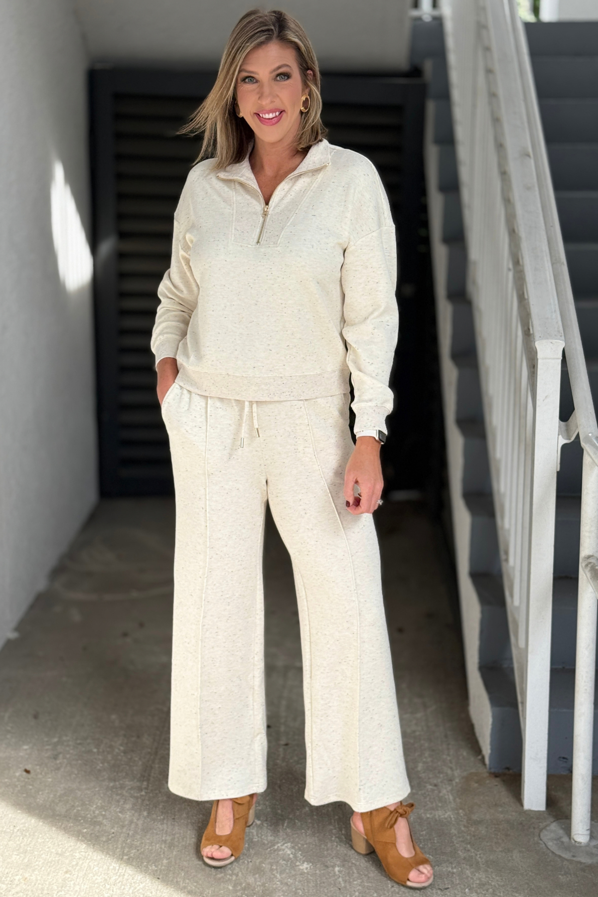 Charlie B Cookie & Cream soft scuba wide leg jogger pants  
