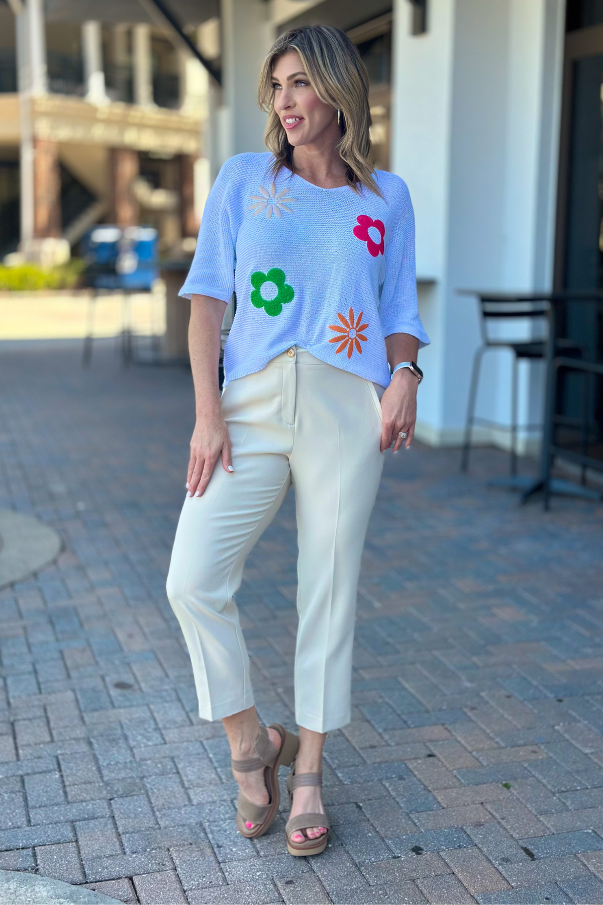 Charlie B Beige Side Slit Tapered Pants