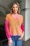 Charlie B Tangerine Reverse Print Cotton Colorblock Sweater