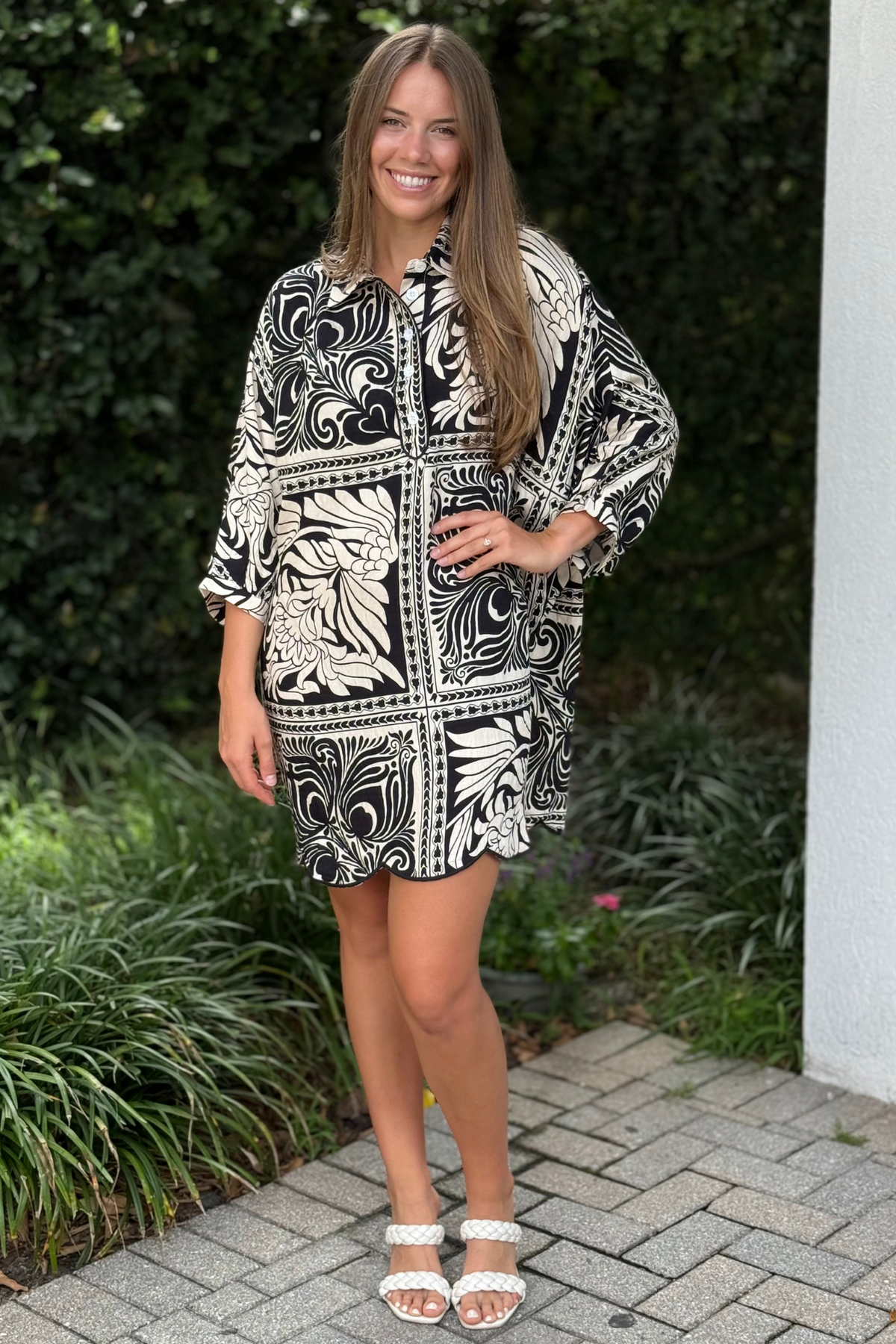 Marbled Bandanna Shirt Dress in Black