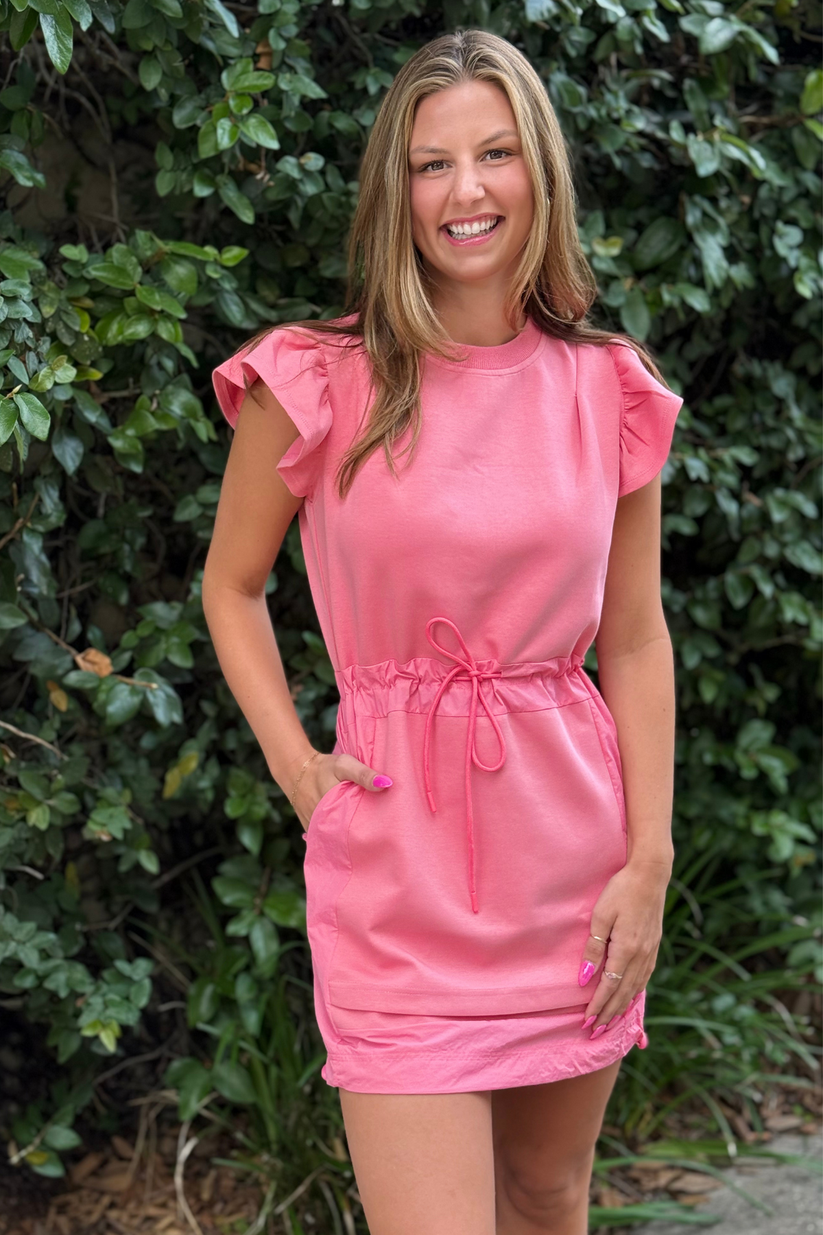 Melrose Ruffle Mini Dress in Coral