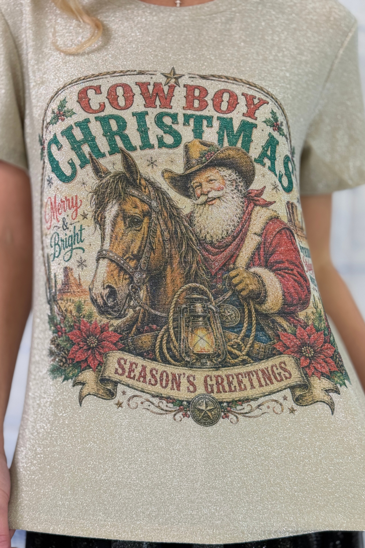 Women’s lurex Cowboy Christmas holiday top