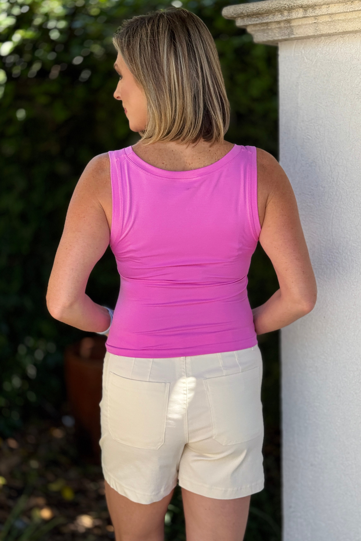 pink mauve seamless tank styled outfit