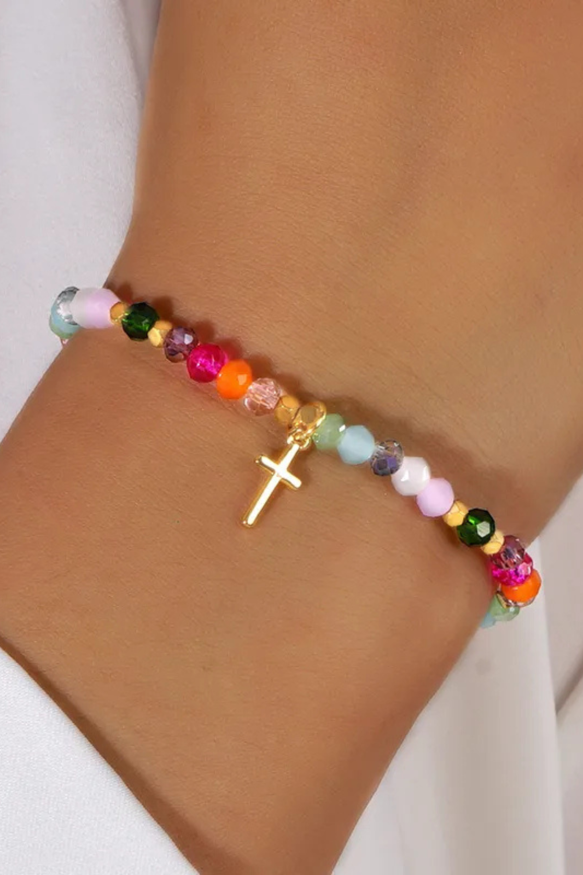 Colorful Cross Crystal Stretch Bracelet