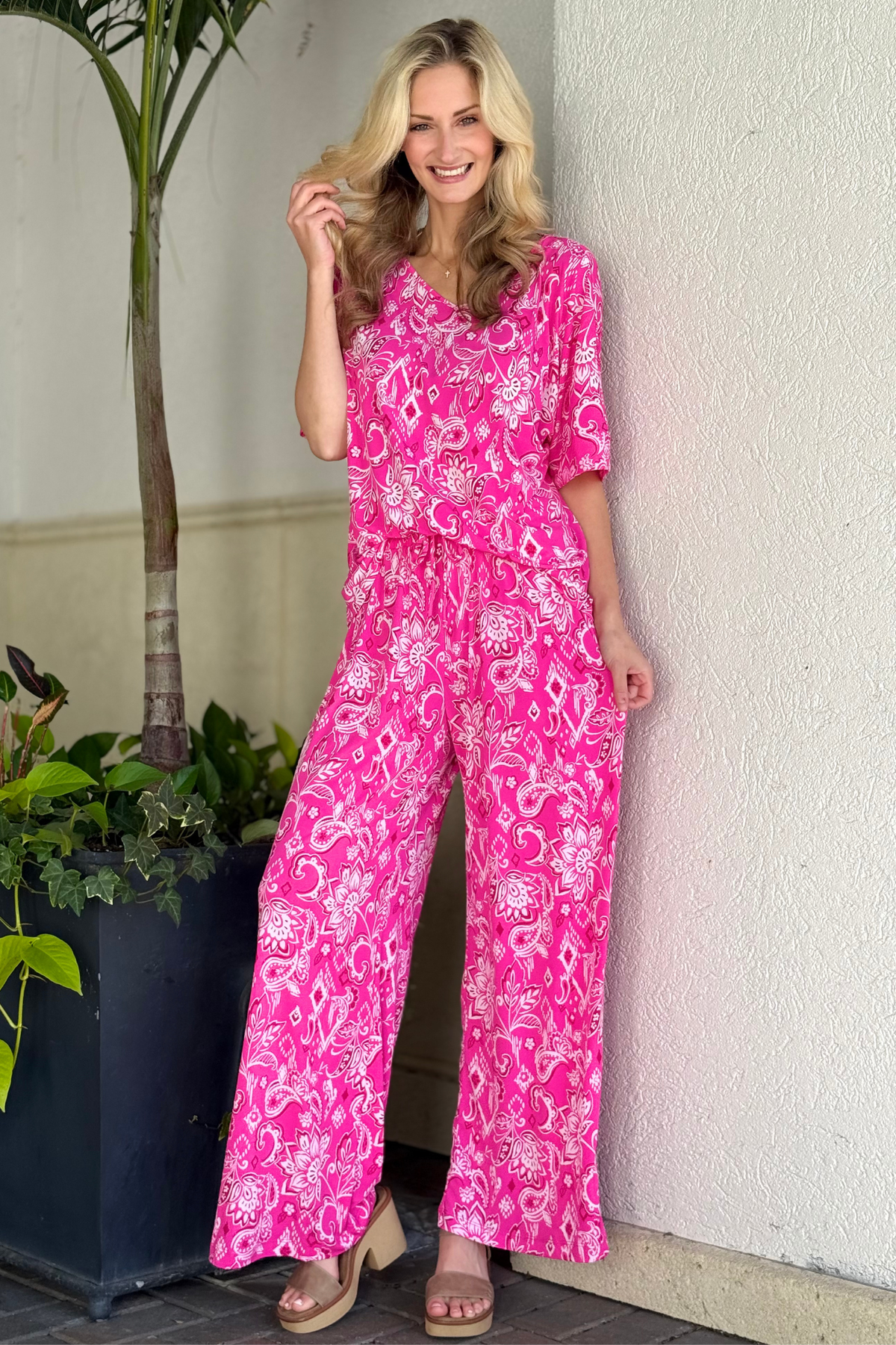 The Cabana Lounge Set – Hot Pink Paisley | TPN Collection