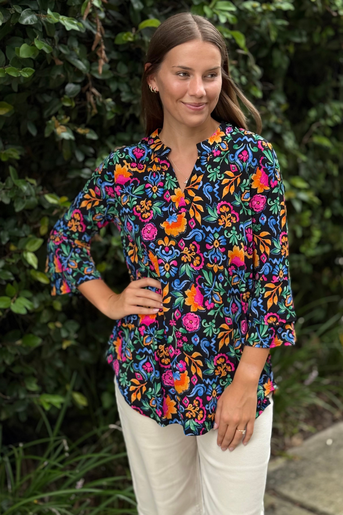 TPN Black Garden Split Neck Top